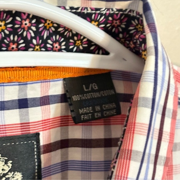 English Laundry White Blue & Red Plaid Cotton Button-Up Dress Shirt – Large EUC - Picture 6 of 14